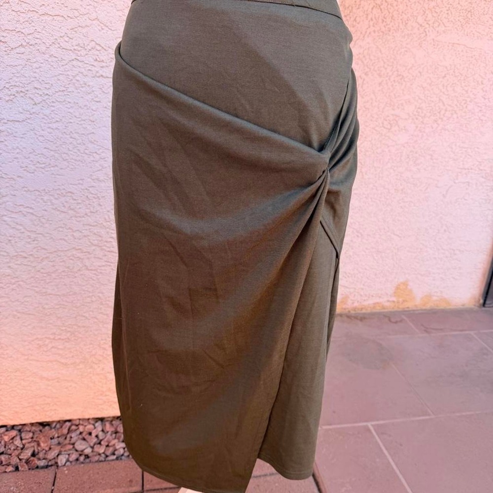 Olive green midi skirt with knot detail